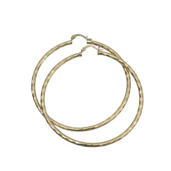 NEW Gold Filled Gold-Tone Large Hoop Earrings Textured Design - Picture 4 of 8